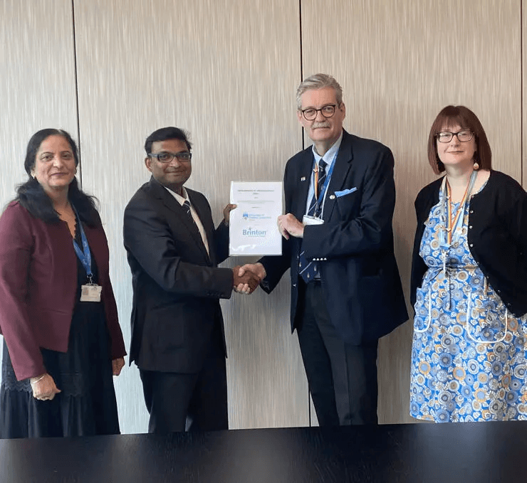 Picture-(L-R) Professor Kamalinder Singh, Dr Praveen Kumar Tavva, Professor StJohn Crean and Dr Clare Lawrence, Dean of the School of Pharmacy and Biomedical Sciences