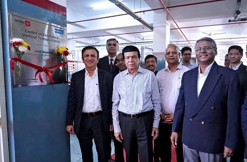 Dr. Ashok Chitkara, Chancellor, Chitkara University along with Amit Gossain, MD, KONE India & South Asia inaugurating KONE Centre of Excellence for Vertical Transportation at Chitkara University